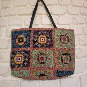 Christiana Fully Beaded Colorful Geometric Tote Bag Vintage 90s Made In India